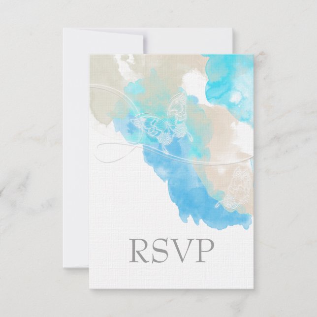 Watercolor Butterfly Ocean Shore RSVP Card (Front)