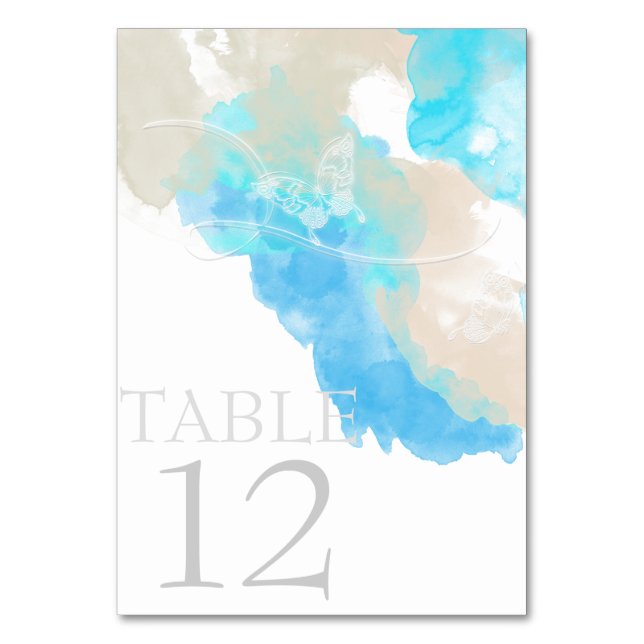 Watercolor Butterfly Ocean Shore Table Number (Front)