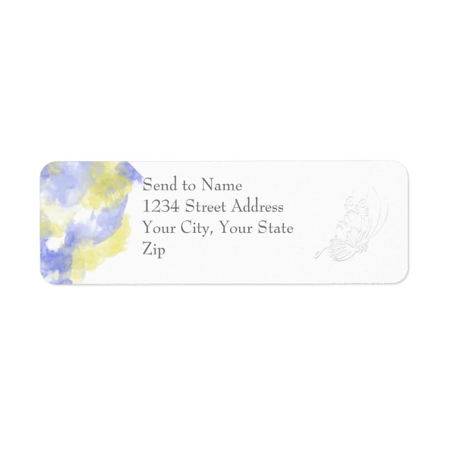 Watercolor Butterfly Periwinkle Lemon Address labe (Front)
