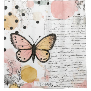 Watercolor Butterfly Pink Gold Boho Nature Art (1)