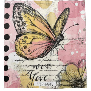 Watercolor Butterfly Pink Gold Boho Nature Art (2)