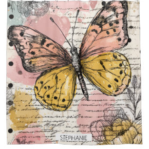 Watercolor Butterfly Pink Gold Boho Nature Art (3)