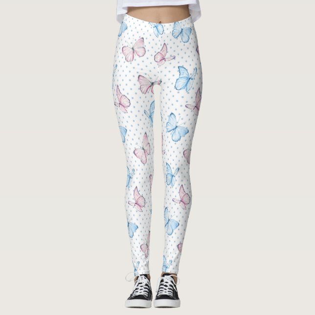 watercolor butterfly polka dot pattern leggings (Front)