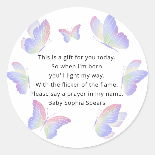 Watercolor Butterfly - Prayer Candle Label (Front)