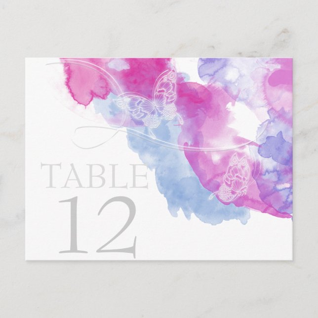 Watercolor Butterfly Raspberry Bliss Table Card (Front)