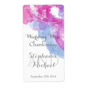Watercolor Butterfly Raspberry Wedding Wine Label