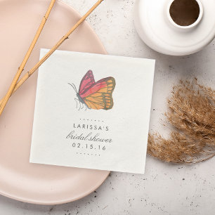 Watercolor Butterfly Red Bridal Shower Napkin