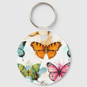 Watercolor Butterfly Seamless Delicate Pattern Keychain