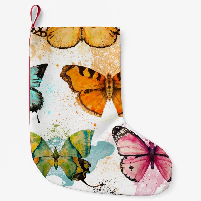 Watercolor Butterfly Seamless Delicate Pattern Small Christmas Stocking (Front)