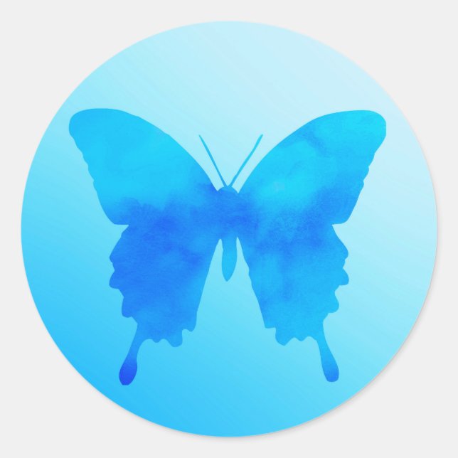 Watercolor Butterfly - Shades of Sky Blue Classic Round Sticker (Front)