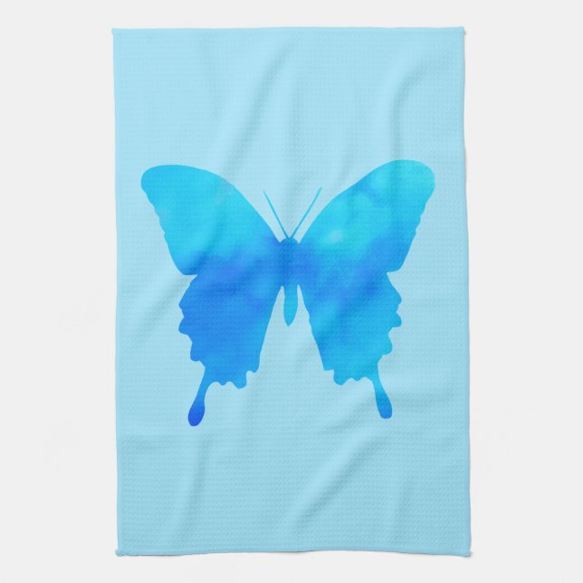 Watercolor Butterfly - Shades of Sky Blue Kitchen Towel (Vertical)