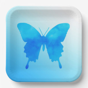 Watercolor Butterfly - Shades of Sky Blue Paper Plate