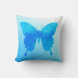 Watercolor Butterfly - Shades of Sky Blue Throw Pillow