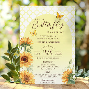 Watercolor Butterfly Sunflower Girl Baby Shower Invitation