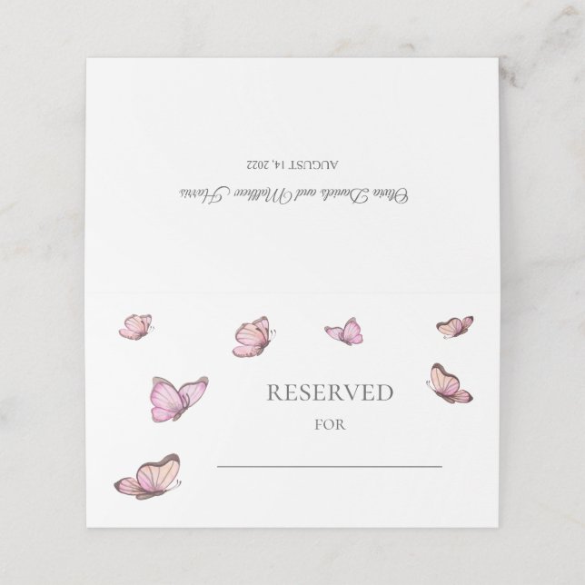 Watercolor butterfly. Wedding Reserved Place Card  (Outside Unfolded)