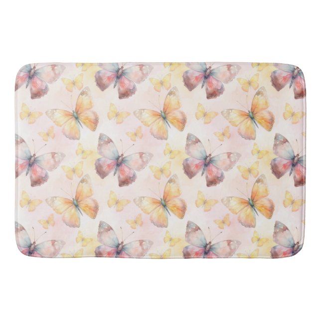 Watercolor Butterfly Whimsy Bath Mat (Front)