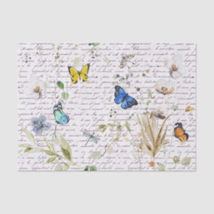Watercolor Butterfly Wild Flower Decoupage Tissue Paper