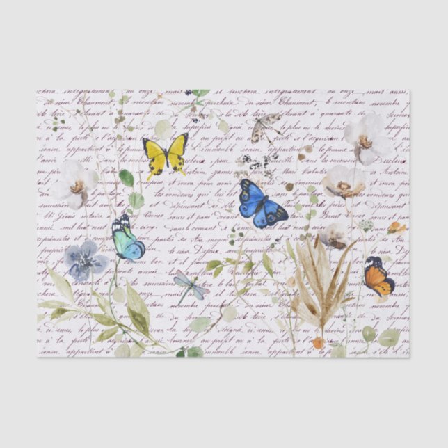Watercolor Butterfly Wild Flower Decoupage Tissue Paper (Front)