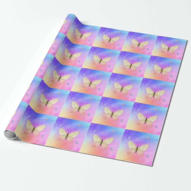 Watercolor Butterfly Wrapping Paper (Unrolled)