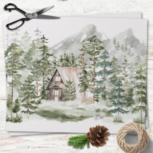 Watercolor Cabin in The Green Pine Forest Woodland Wrapping Paper