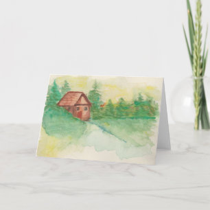 Watercolor Cabin In The Woods Note Card
