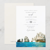 Watercolor Cabo Mexico Skyline Wedding Invitation