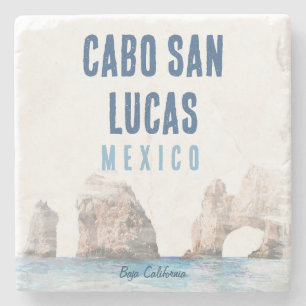 Watercolor Cabo San Lucas Mexico Arch Vintage Stone Coaster