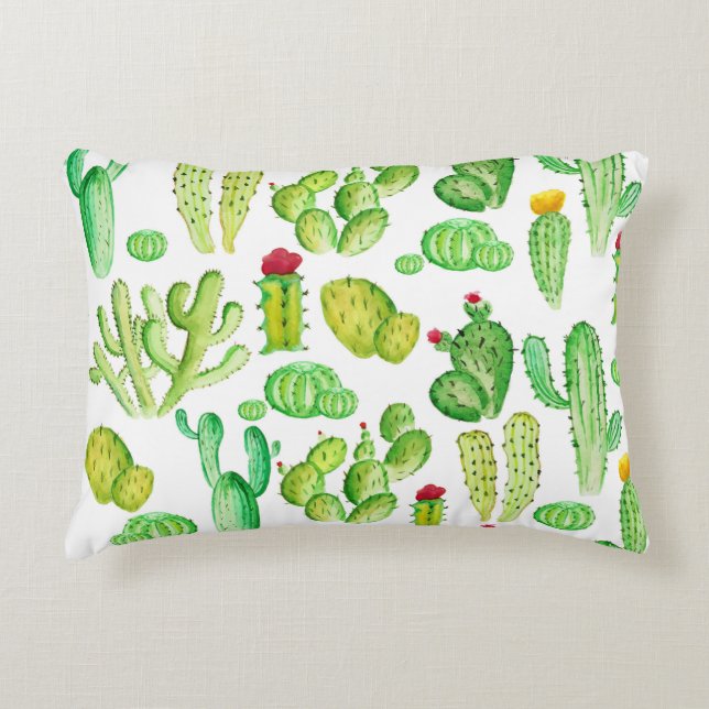 Watercolor Cacti Accent Pillow (Front)