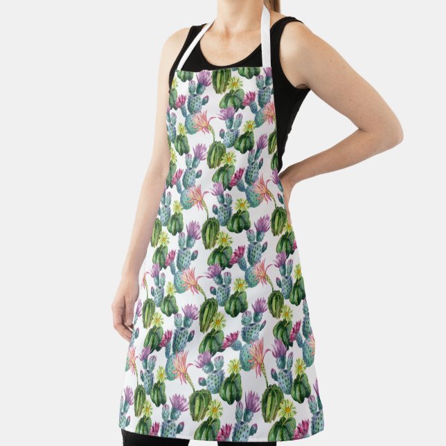 Watercolor Cacti Art Pattern Apron (Insitu)
