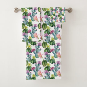Watercolor Cacti Art Pattern Bath Towel Set