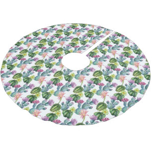 Watercolor Cacti Art Pattern Brushed Polyester Tree Skirt