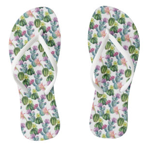 Watercolor Cacti Art Pattern Flip Flops