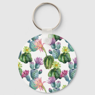 Watercolor Cacti Art Pattern Keychain