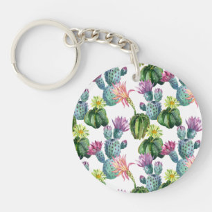Watercolor Cacti Art Pattern Keychain