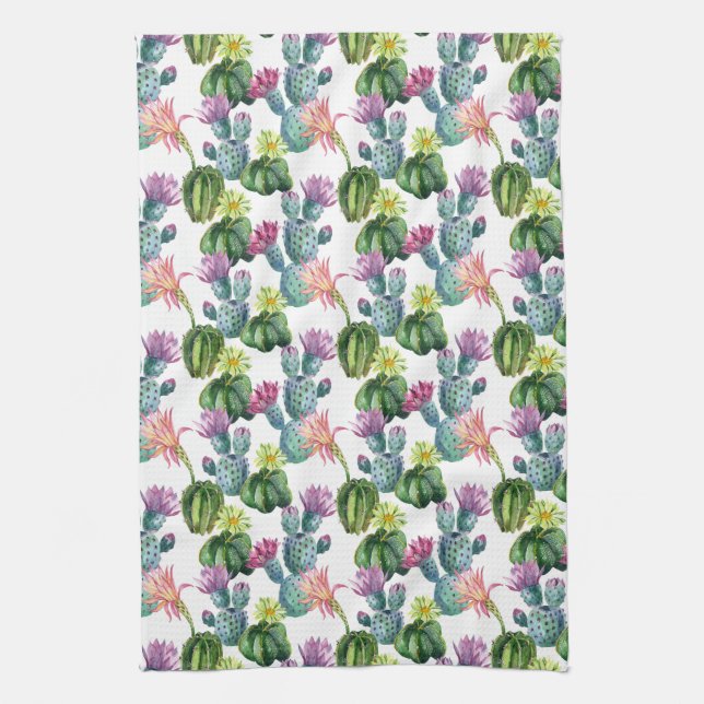 Watercolor Cacti Art Pattern Kitchen Towel (Vertical)
