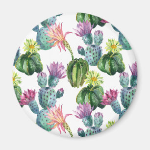 Watercolor Cacti Art Pattern Magnet