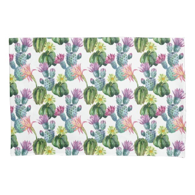 Watercolor Cacti Art Pattern Pillowcase (Front-Left)
