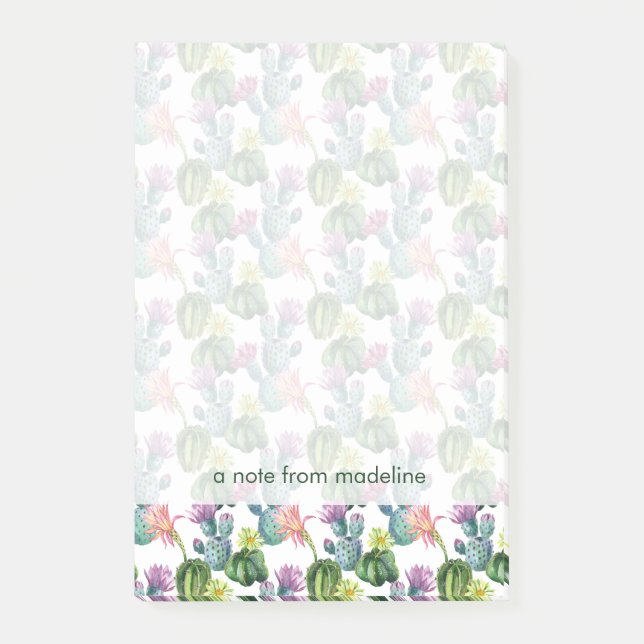 Watercolor Cacti Art Pattern Post-it Notes (Front)