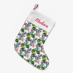 Watercolor Cacti Art Pattern Small Christmas Stocking