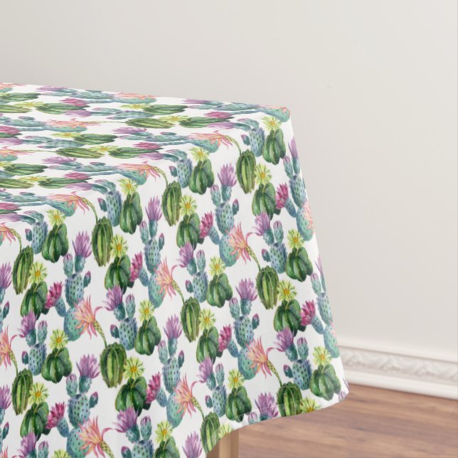 Watercolor Cacti Art Pattern Tablecloth (In Situ)