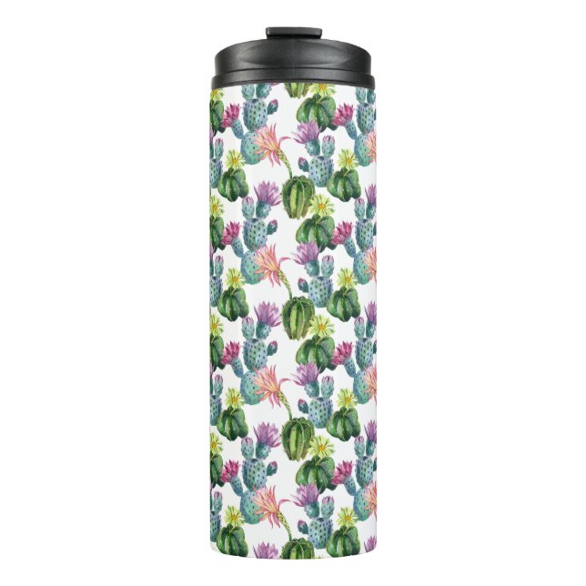 Watercolor Cacti Art Pattern Thermal Tumbler (Front)