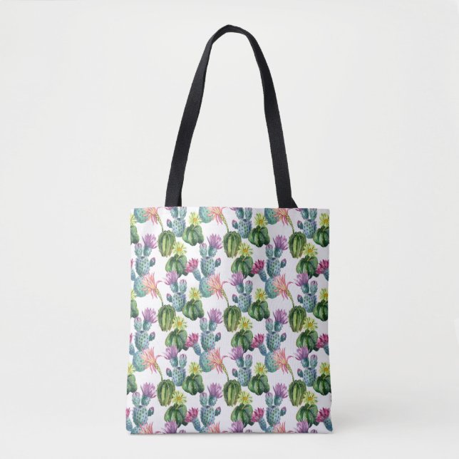 Watercolor Cacti Art Pattern Tote Bag (Front)