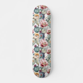 Watercolor Cacti Blooming Succulents Skateboard