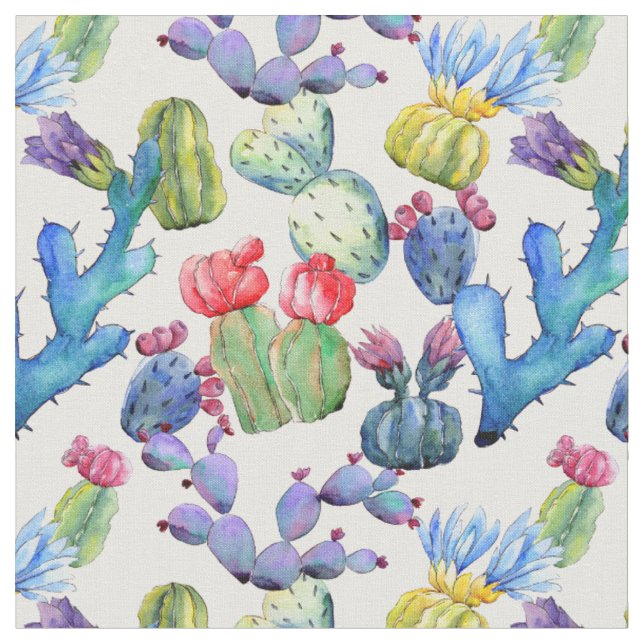 Watercolor Cacti Fabric (Close Up)