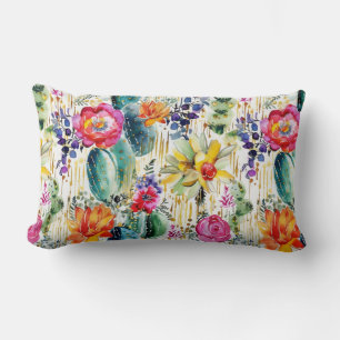 Watercolor Cacti Garden Lumbar Pillow