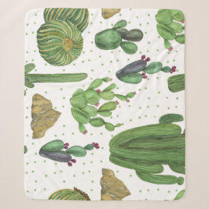 Watercolor cacti, seamless natural pattern. sherpa blanket