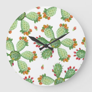 Watercolor Cacti: Tropical Garden Pattern. Large Clock
