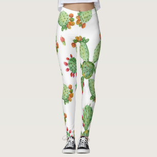 Watercolor Cacti: Tropical Garden Pattern. Leggings
