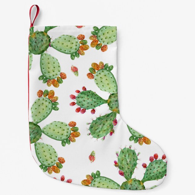 Watercolor Cacti: Tropical Garden Pattern. Small Christmas Stocking (Front)