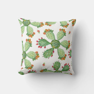 Watercolor Cacti: Tropical Garden Pattern. Throw Pillow